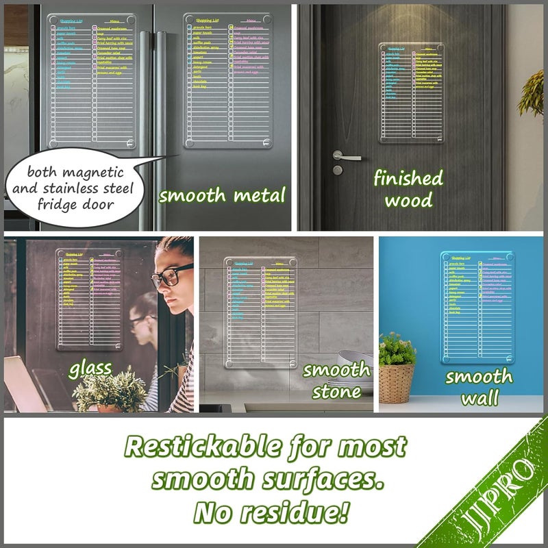 JJPRO Non-Magnetic Dry Erase List Board for Fridge, 8.5"x13" Clear Reusable to Do List for Refrigerator, Grocery List for Refrigerator,Cabinet,Wall&Glass, All Smooth Surfaces - Image 2